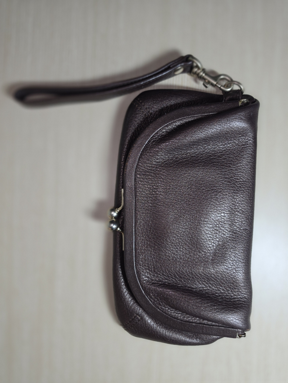 HOBO Dark Brown Foldable Leather Wristlet